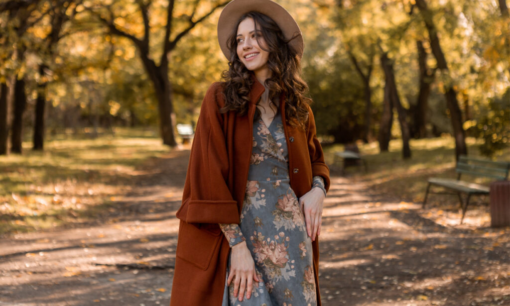 Sienna Miller wearing autumn fashion outfit featuring cozy layers and neutral tones